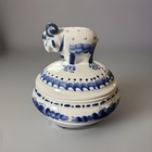 Vintage Ram Sheep Gzhel Trinket Box Blue white Porcelain Hand Painted Russia