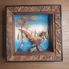 Vtg Hand Painted 3d Game Bird Pheasant Shadowbox Art Rustic Bark Wood Frame
