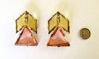 Pair Of Antique Art-deco Yellow   Pink Faceted Crystal Earrings