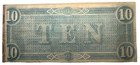 1864  10 Ten Dollars Csa Confederate States Of America Currency Note Very Nice 2