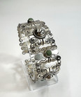 Vintage Pre-1948 Taxco Sterling Silver Domed Green Turquoise Panel Bracelet 40 G