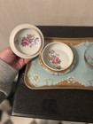 Antique 3 Piece Hand Painted Porcelain Dresser Set  Tray  Atomizer And Bowl 1920