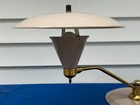 Vintage Mid-century Table Desk Ufo Flying Saucer Atomic Lamp Light Beige Brass