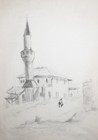 Vintage Charcoal Painting Cityscape Mosque