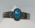 Old Pawn Heavy  Cuff Bracelet Kingman Turquoise Sterling Silver Native American