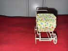 Vintage Metal Miniature Baby Doll Stroller With Floral Cover