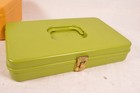 Vintage Wilson Wil-hold Sewing Storage Boxes Lot Of 2 Green Mustard Yellow