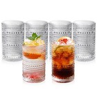 Hobnail Glasses Set Of 6 Highball Vintage Drinking Glasses 13oz Clear Embossed 