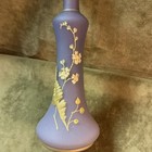 Victorian Art Glass Purple Perfume Bottle vase Floral Leaves Design Hand Painted