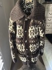 Tundra Vintage 100  Wool Cardigan Sweater Mens Brown Cream L