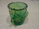 Vintage Carnival Glass Green 3 Handled Swan Toothpick Candle Holder Maker V