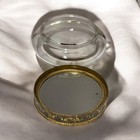 Vintage Glass Vanity Powder Jar With Brass   Petit Point Lid     1920s-40s Dresser