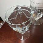Set Of 4 Vtg  Etched Wine Glasses Goblet Mid Century Floral Starburst Design