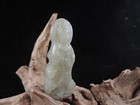 Hand-carved Antique Chinese Nature Hetian Jade Sculpture Guanyin Statue Pendant 