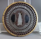 Tsuba Guard Kiku Chrysanth Flower Sukashi Openwork Inlay Samurai Sword Fitting