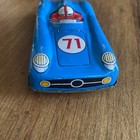 Vintage Blue Tin Toy Race Car With Driver Graphics And Number 71-made In Japan