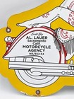 Indian Motorcycle Porcelain Gas Oil Die Cut Sign Large 24    Vintage Dated 1954