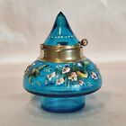 Moser Glass Antique Victorian Inkwell Enamel Raised Hand Painted