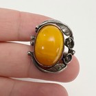 Vintage Butterscotch Amber Sterling Silver Art Nouveau Floral Leaves Ring Sz 4 5
