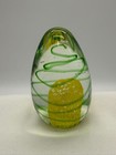Vintage Egg-shaped Yellow   Green Weave Art Glass Paperweight 3 25 