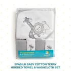  Baby Cotton Terry Hooded Towel   Washcloth Bath Shower Set For Gray Lion