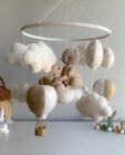 Handmade Felt Baby Mobile With Bunnies Clouds   Hot Air Balloons   Crib Decor