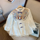 Embroidery Women Ethnic Tops Shirts Blouse Chinese Retro Floral T-shirts