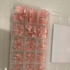 Qiek Pink French Toe Artificial Nail Tips Short Square Plastic With Box