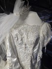 David s Bridal Ivory Satin Ball Gown Sweetheart Long Sleeve Beaded Lace Train