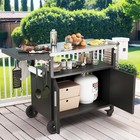 Jy Qaqa Outdoor Grill Table Cart With Wheels Storage And Foldable Top Black