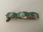 Vintage Mexico Taxco Signed Ms Sterling Silver Turquoise Inlay Panel Bracelet 7 