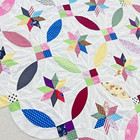 Handmade Double Wedding Ring Star Quilt Top 47x47  Pieced  Baby bed wall Decor