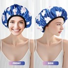 Triple Layer Large Shower Cap For Women  Terry Lined Reusable Waterproof Blue 
