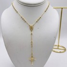 3mm 26  Diamond Cut Bead Medal Cross Rosary Chain Necklace Real 14k Yellow Gold