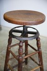 Antique Drafting Stool Oak Cast Iron Adjustable Swivel Chair Shop Industrial Vtg
