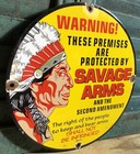 Vintage 1957 Dated Savage Arms The 2nd Amendment 10    Porcelain Gas Oil Sign