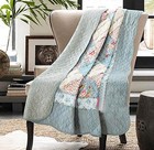  Original 100  Cotton Patchwork Quilt Blue Floral Bedspread Throw Shallow Sea