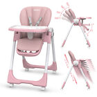 Sejoy Baby High Chair Booster Seat Foldable W  4 Wheels Adjustable Heigh Recline