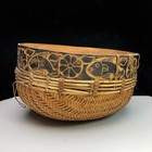 Vintage Woven Native Tribal Carved Fish Rim Band Grain Gathering Basket