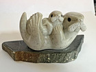 Eddie Lee  Soapstone Carving Of A Sea Otter And Pup On Stone Base - Signed
