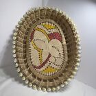 Vintage Marshall Islands Beach Large Woven Basket 17x12  Oval Tray Cowrie Shells