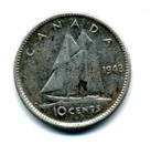 Silver 1943 Canadian Dime 10 Cent Sharp Average Canada Ten C Foreign Coin  7933