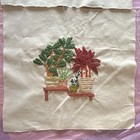 Lot Of 4  Embroidered Fabric Panels Squares Houseplants   Floral Wreath