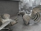 Sterling Silver  Pair Of Fighting Roosters Cocks  Peru 