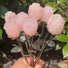 Top Natural Hand Carved Pink Rose Quartz Crystal rose Flower Home Decor Gift 1pc