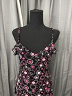 Vtg 2000s Y2k La Belle Ruffle Slip Dress Womens L Black Pink White Circle Retro