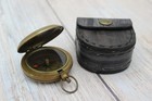 Antique Style Vintage Brass Pocket Navigation Compass With Leather Case Gift