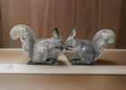 Gray Squirrel Figure Bookends Painted White Metal Vintage