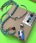 Navajo Sterling Silver Turquoise Cuff Bracelet Mexico Lapis Pendant Necklace Lot