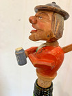 Vintage German Carved Wood Mechanical Wine Bottle Stopper Beer Drinker